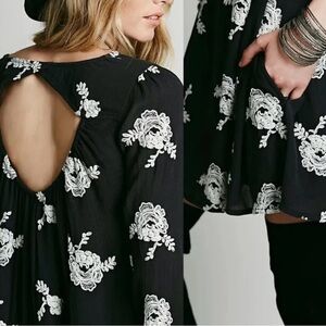 Free People Embroidered Austin Mini Dress - Black/White, Size S, Like New